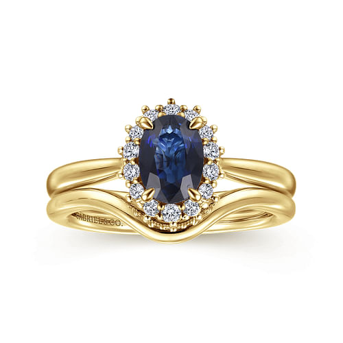 Fergie - 14K Yellow Gold Oval Halo Sapphire and Diamond Engagement Ring - 0.31 ct - Shot 4