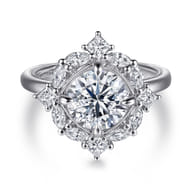 Fernanda - 14K White Gold Compass Prong Round Halo Diamond Engagement Ring