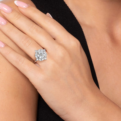 Fernanda - 14K White Gold Compass Prong Round Halo Diamond Engagement Ring