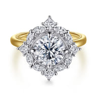 Fernanda - 14K White-Yellow Gold Compass Prong Round Halo Diamond Engagement Ring