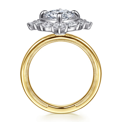 Fernanda - 14K White-Yellow Gold Compass Prong Round Halo Diamond Engagement Ring
