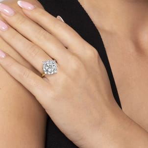 Fernanda - 14K White-Yellow Gold Compass Prong Round Halo Diamond Engagement Ring