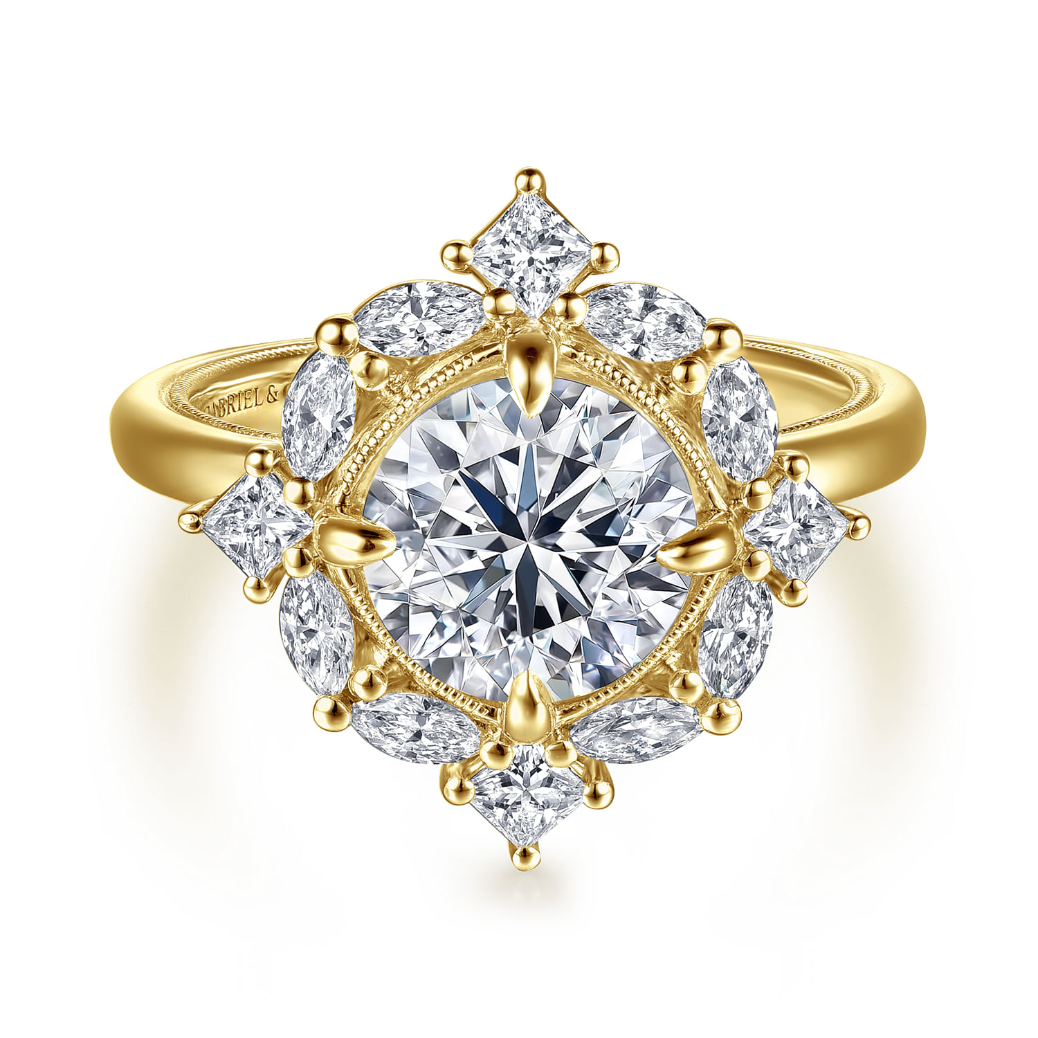 Fernanda - 14K Yellow Gold Compass Prong Round Halo Diamond Engagement Ring