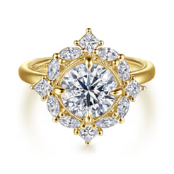 Fernanda - 14K Yellow Gold Compass Prong Round Halo Diamond Engagement Ring