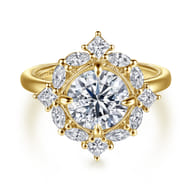 Fernanda - 14K Yellow Gold Compass Prong Round Halo Diamond Engagement Ring