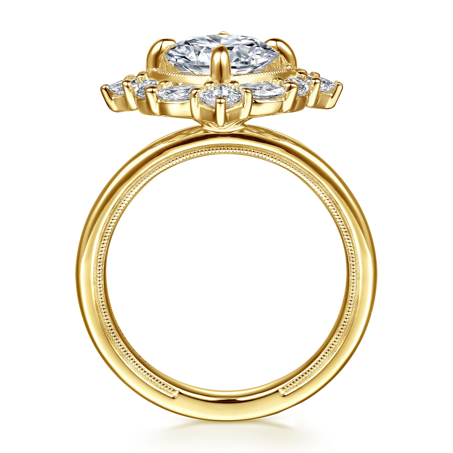 Fernanda - 14K Yellow Gold Compass Prong Round Halo Diamond Engagement Ring
