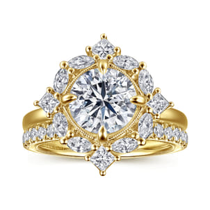 Fernanda - 14K Yellow Gold Compass Prong Round Halo Diamond Engagement Ring