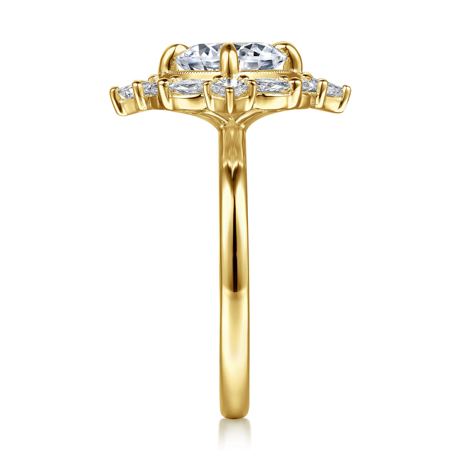 Fernanda - 14K Yellow Gold Compass Prong Round Halo Diamond Engagement Ring