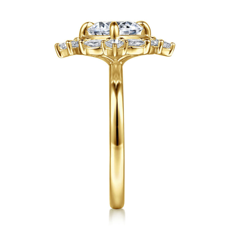 Fernanda - 14K Yellow Gold Compass Prong Round Halo Diamond Engagement Ring