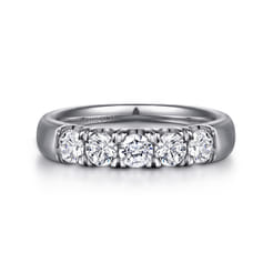 Ferrara - 14K White Gold 5 Stone French Pave Diamond Anniversary Band