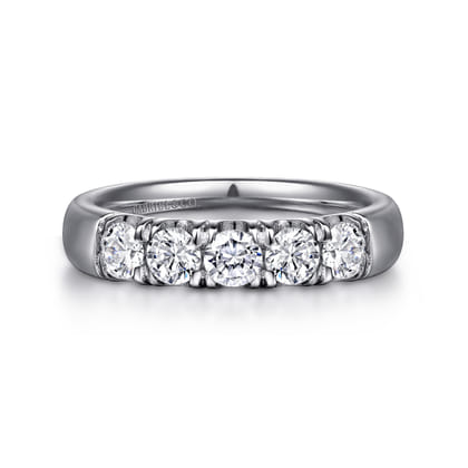 Ferrara - 14K White Gold 5 Stone French Pave Diamond Anniversary Band