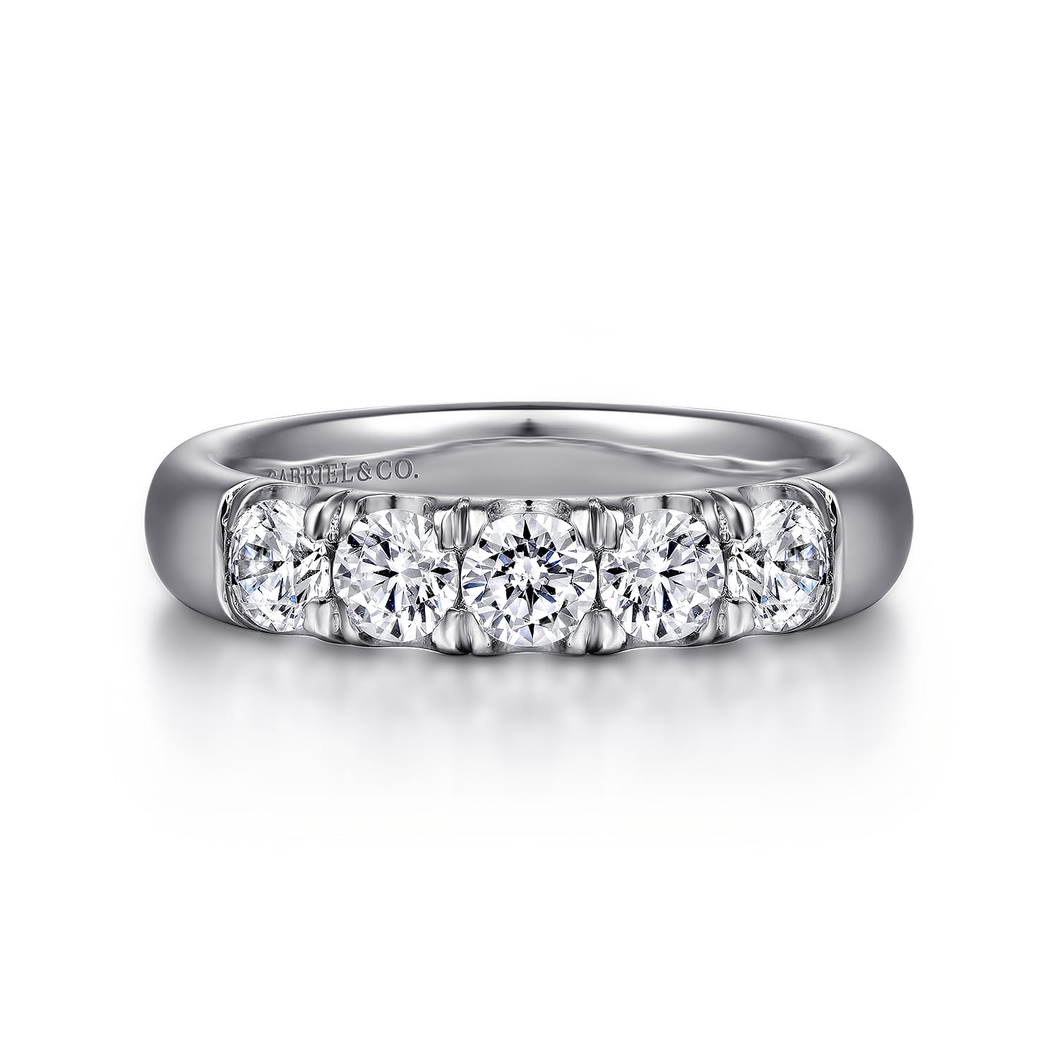 Straight Wedding Ring in 14k White Gold with Round Natural Diamond at Gabriel & Co. - Shot 1
