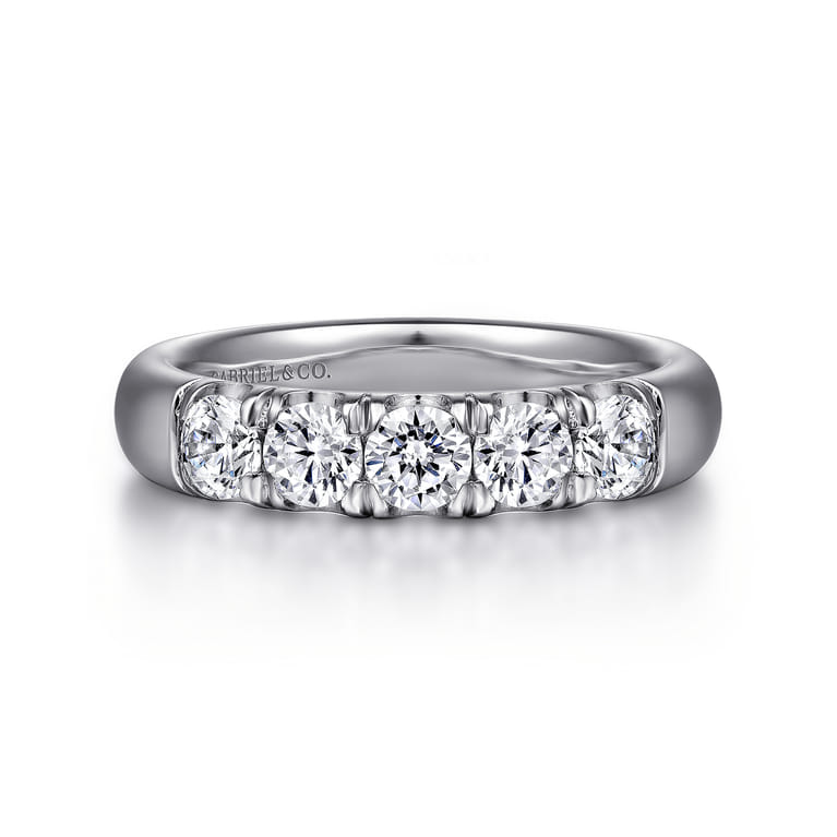 Straight Wedding Ring in 14k White Gold with Round Natural Diamond at Gabriel & Co. - Shot 1