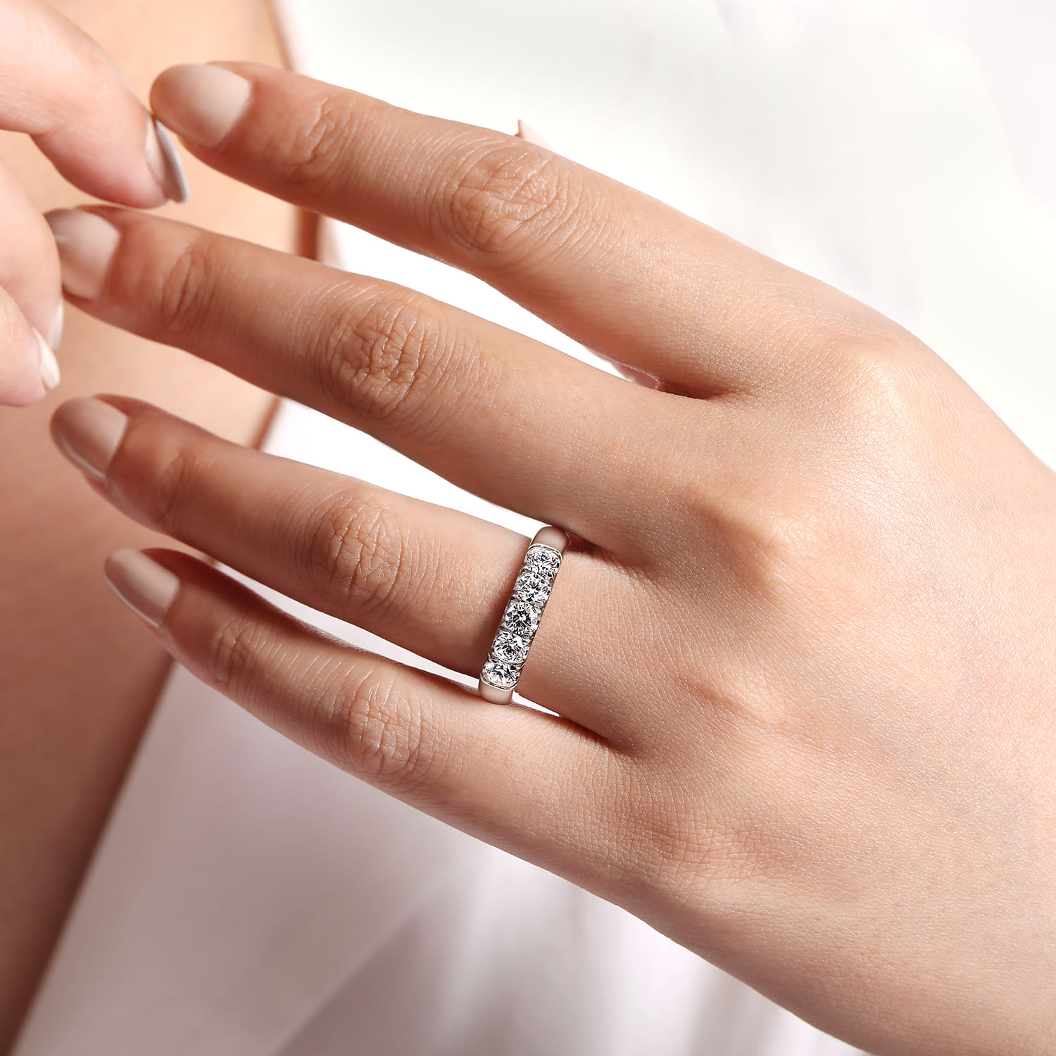 Straight Wedding Ring in 14k White Gold with Round Natural Diamond at Gabriel & Co. - Shot 5