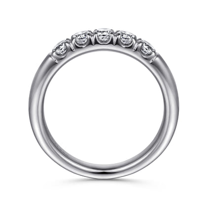 Ferrara - 14K White Gold 5 Stone French Pave Diamond Wedding Band