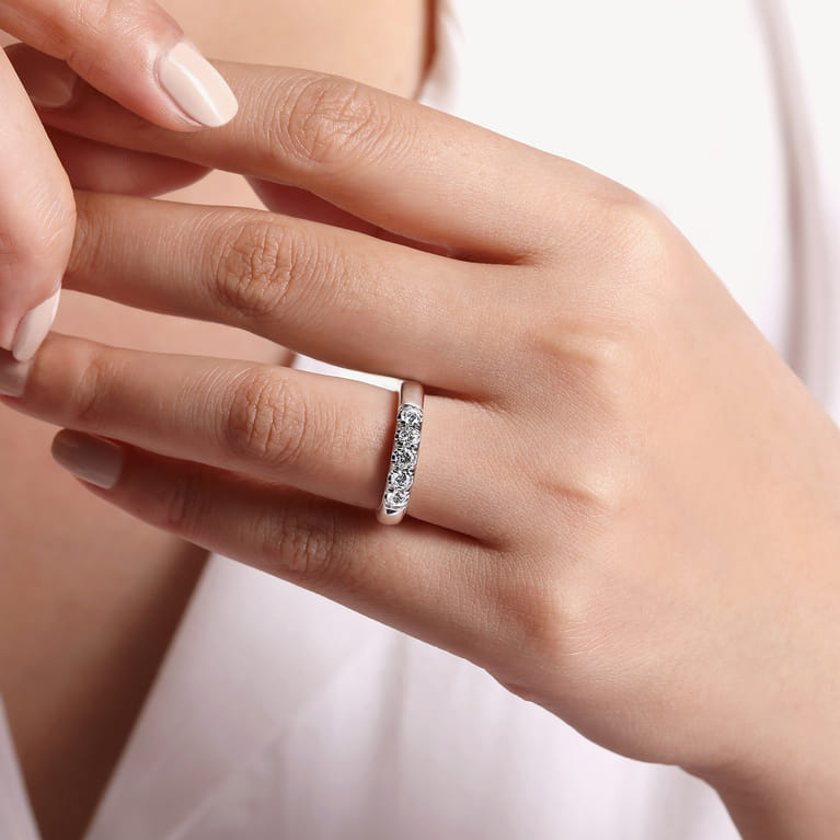 Straight Wedding Ring in 14k White Gold with Round Natural Diamond at Gabriel & Co. - Shot 5