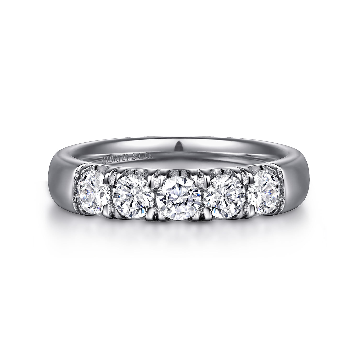 Straight Wedding Ring in Platinum with Round Natural Diamond at Gabriel & Co. - Shot 1