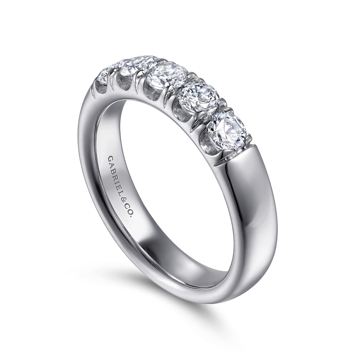 Straight Wedding Ring in Platinum with Round Natural Diamond at Gabriel & Co. - Shot 3