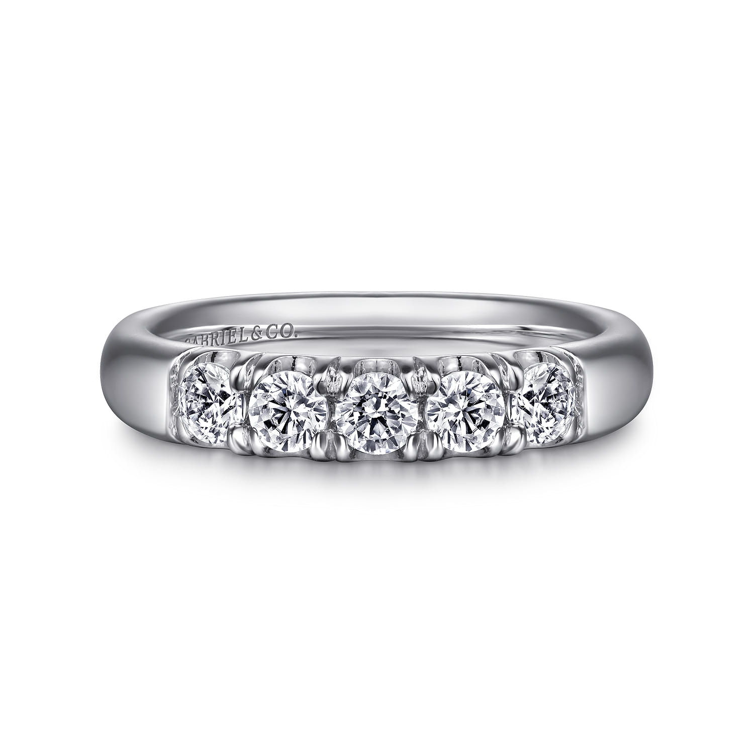 Straight Wedding Ring in Platinum with Round Natural Diamond at Gabriel & Co. - Shot 1