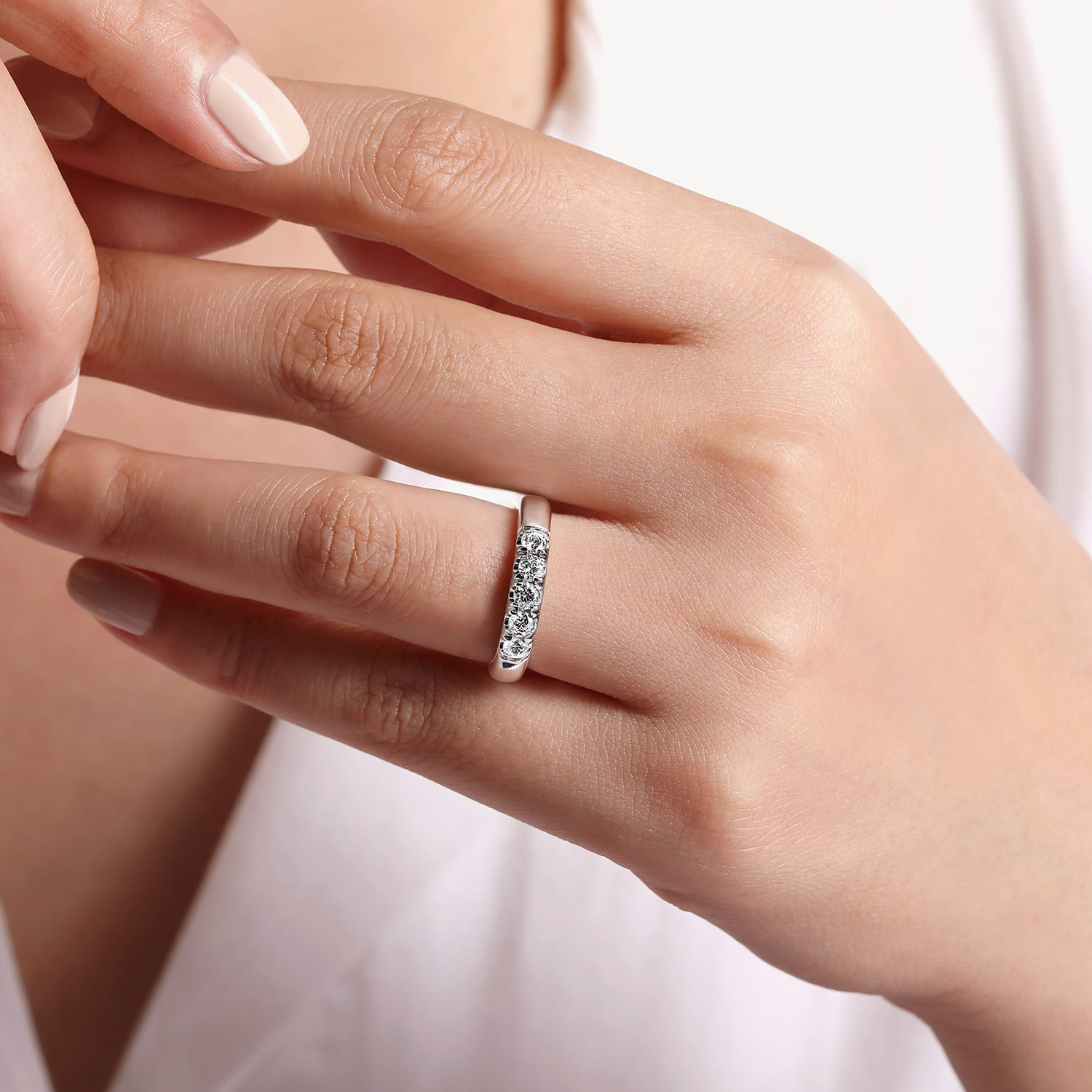 Straight Wedding Ring in Platinum with Round Natural Diamond at Gabriel & Co. - Shot 5