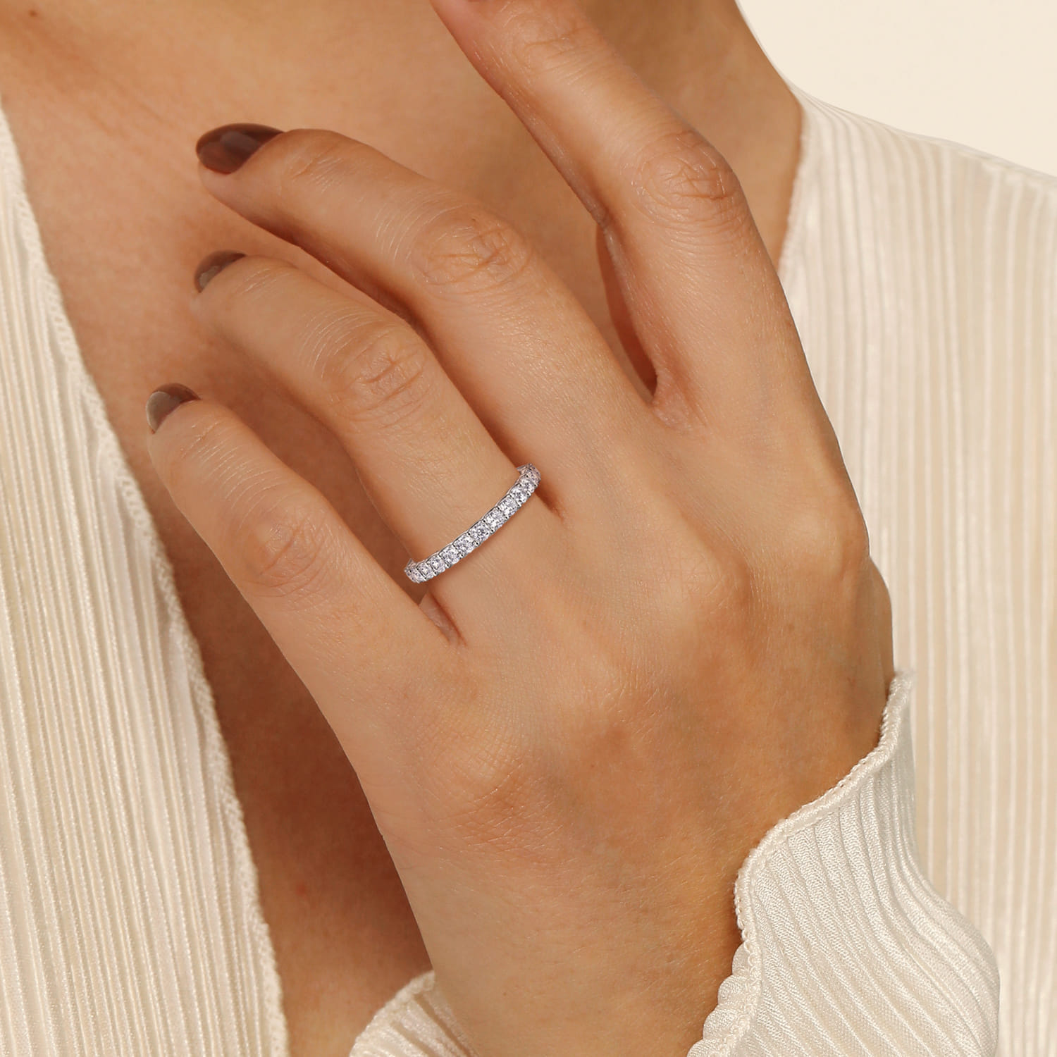 Straight Wedding Ring in 14k White Gold with Round Natural Diamond at Gabriel & Co. - Shot 5