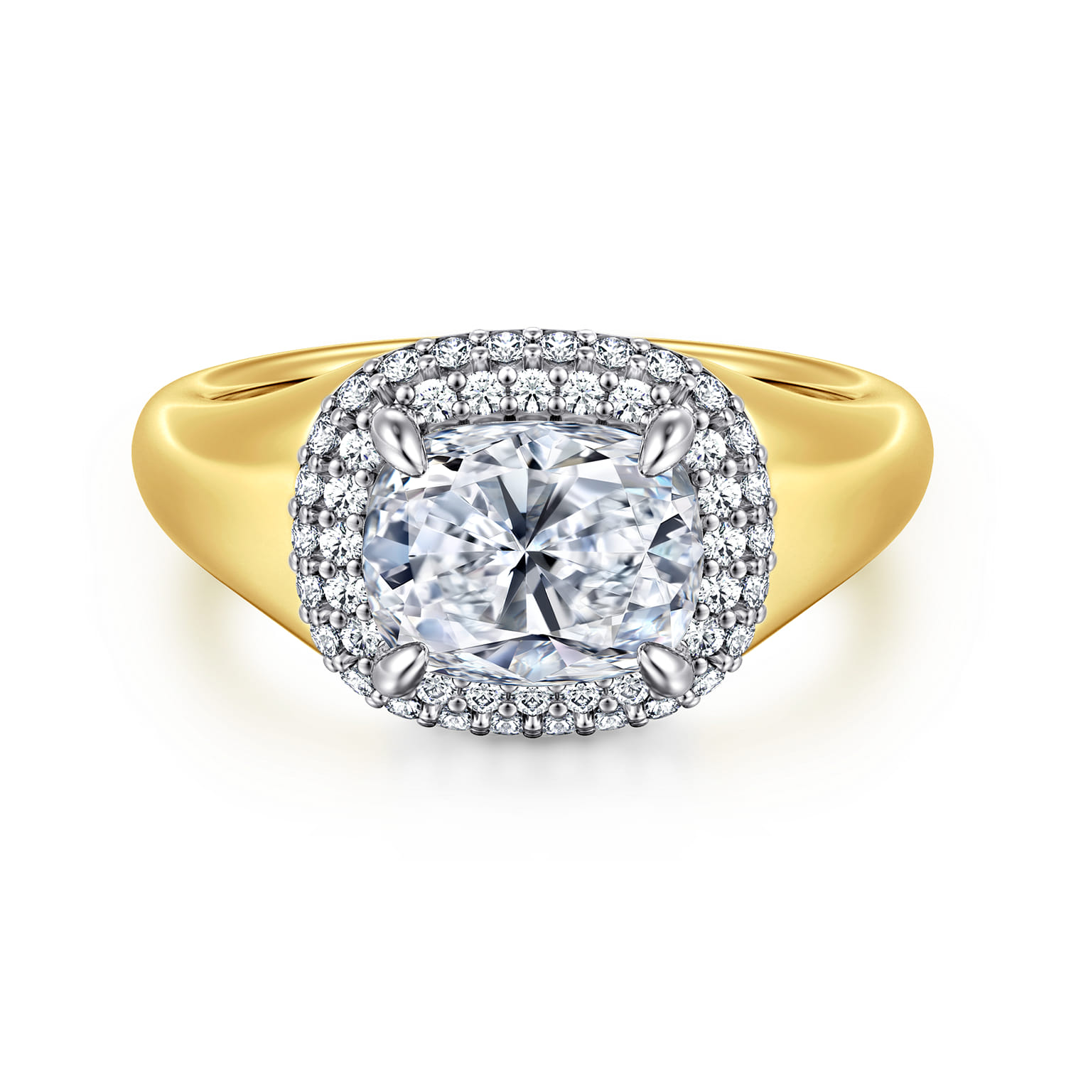 Fillipa - 14K White-Yellow Gold Elongated Cushion Double Halo Diamond Engagement Ring