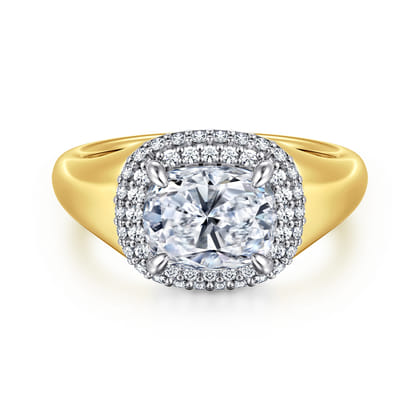 Fillipa - 14K White-Yellow Gold Elongated Cushion Double Halo Diamond Engagement Ring