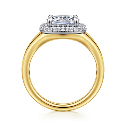 Fillipa - 14K White-Yellow Gold Elongated Cushion Double Halo Diamond Engagement Ring