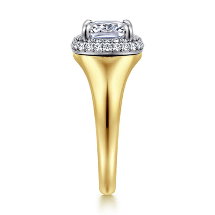 Fillipa - 14K White-Yellow Gold Elongated Cushion Double Halo Diamond Engagement Ring