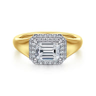 Fillipa - 14K White-Yellow Gold Emerald Cut Double Halo Diamond Engagement Ring