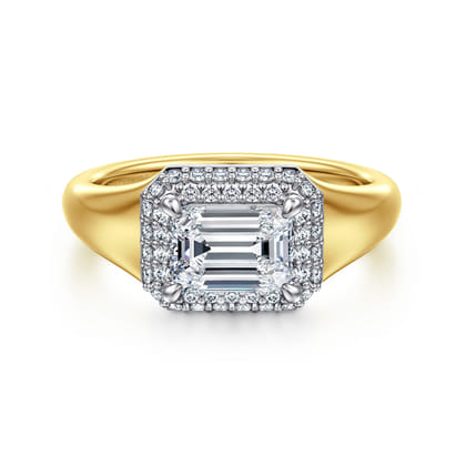 Fillipa - 14K White-Yellow Gold Emerald Cut Double Halo Diamond Engagement Ring