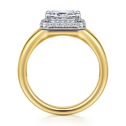 Fillipa - 14K White-Yellow Gold Emerald Cut Double Halo Diamond Engagement Ring