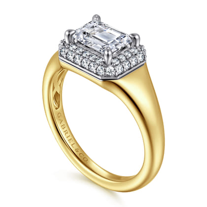 Fillipa - 14K White-Yellow Gold Emerald Cut Double Halo Diamond Engagement Ring