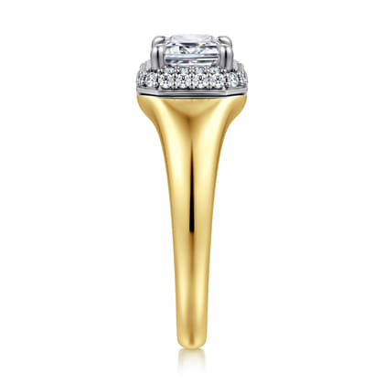 Fillipa - 14K White-Yellow Gold Emerald Cut Double Halo Diamond Engagement Ring