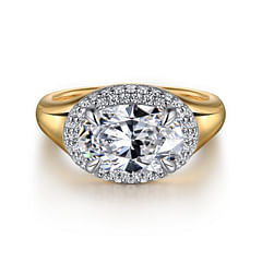 Fillipa - 14K White-Yellow Gold Oval Double Halo Diamond Engagement Ring