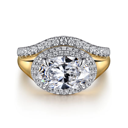 Fillipa - 14K White-Yellow Gold Oval Double Halo Diamond Engagement Ring