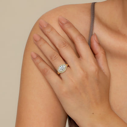 Fillipa - 14K Yellow Gold Oval Double Halo Diamond Engagement Ring