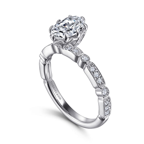 Finch - Vintage Inspired 14K White Gold Oval Diamond Engagement Ring - 0.19 ct - Shot 3
