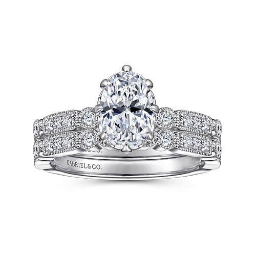 Finch - Vintage Inspired 14K White Gold Oval Diamond Engagement Ring - 0.19 ct - Shot 4