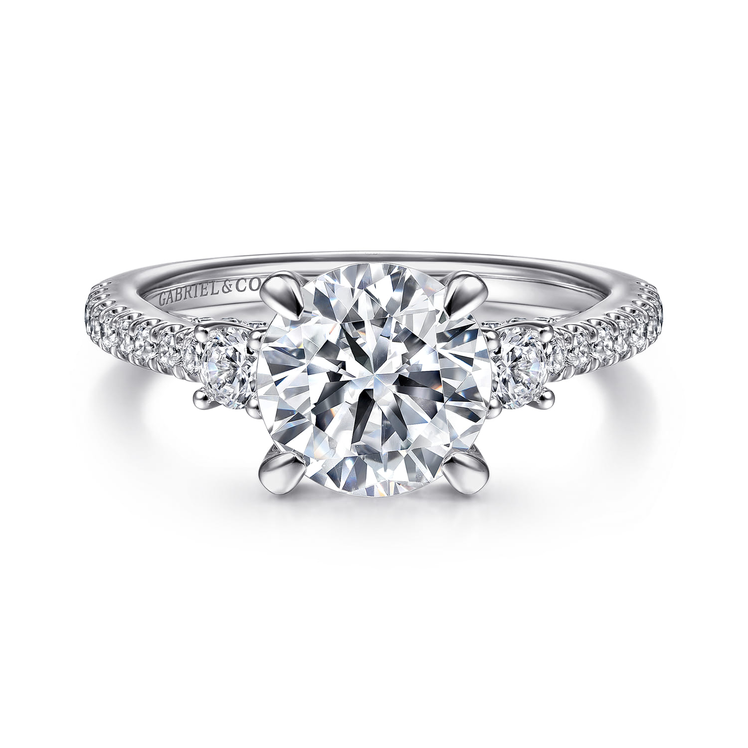 Finian - 14K White Gold Round Three Stone Diamond Engagement Ring