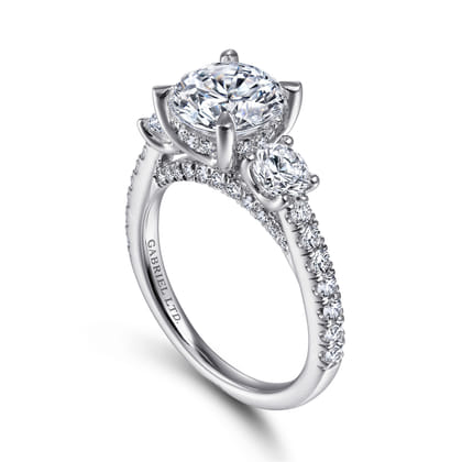 Finian - 18K White Gold Round 3 Stone Diamond Engagement Ring