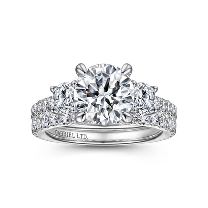 Finian - 18K White Gold Round 3 Stone Diamond Engagement Ring