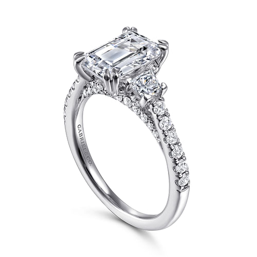 Fiora - 14K White Gold Emerald Cut Three Stone Diamond Engagement Ring - 0.93 ct - Shot 3