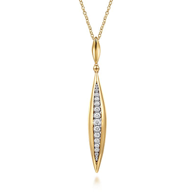 Fiora - 14K White  Yellow Gold Diamond Bullet Drop Necklace