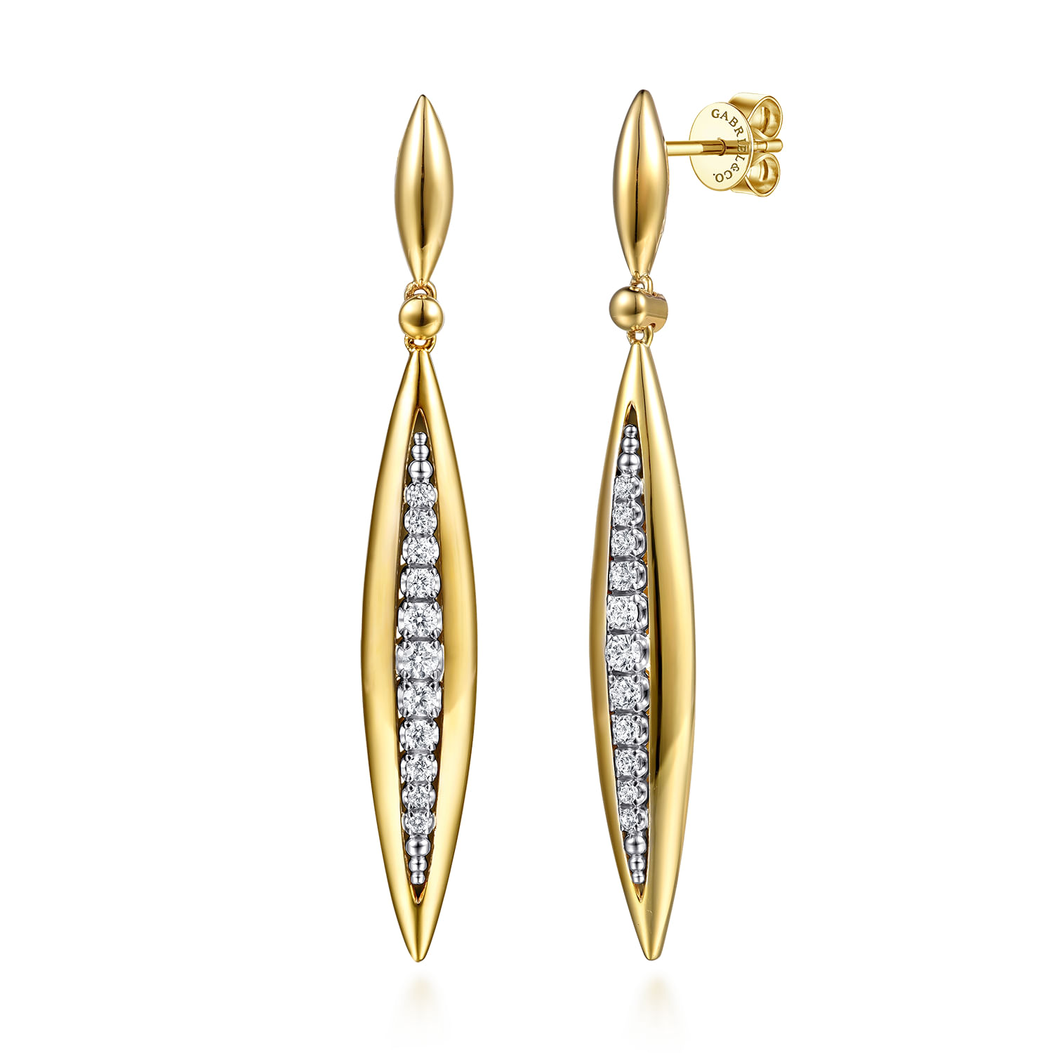 14k Yellow/white Gold Contemporary Drop Earrings. SKU