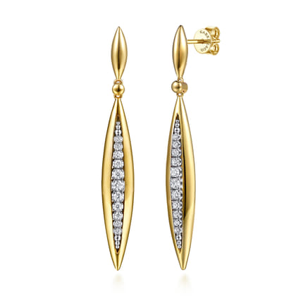 Fiora - 14K White  Yellow Gold Diamond Bullet Stud Drop Earrings