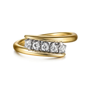Fiora - 14K White  Yellow Gold Diamond Bypass Ring