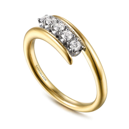 Fiora - 14K White  Yellow Gold Diamond Bypass Ring