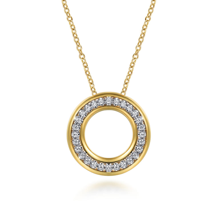 Fiora - 14K White  Yellow Gold Diamond Circle Pendant Necklace - 0.3 ct - Shot 1