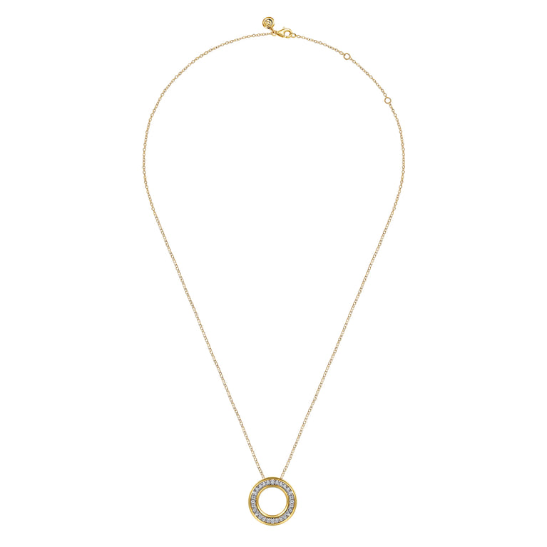Fiora - 14K White  Yellow Gold Diamond Circle Pendant Necklace - 0.3 ct - Shot 2